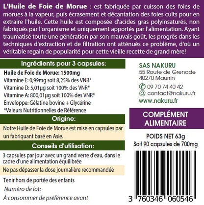 Foie de Morue | 90 Capsules | Gamme Équilibre | Fabriqué en France | "Le Secret des Vikings !"