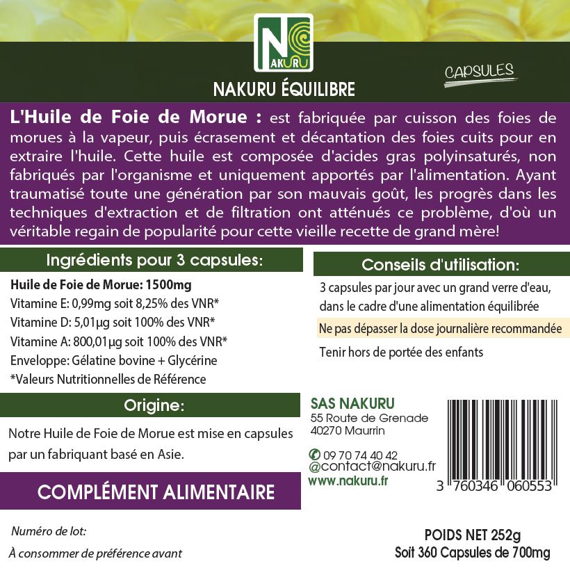 Foie de Morue | 360 Capsules | Gamme Équilibre | Fabriqué en France | "Le Secret des Vikings !"