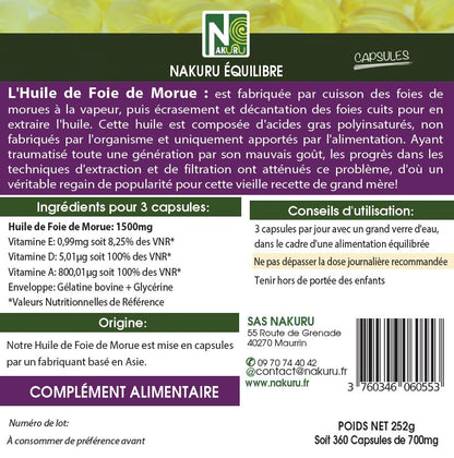 Foie de Morue | 360 Capsules | Gamme Équilibre | Fabriqué en France | "Le Secret des Vikings !"