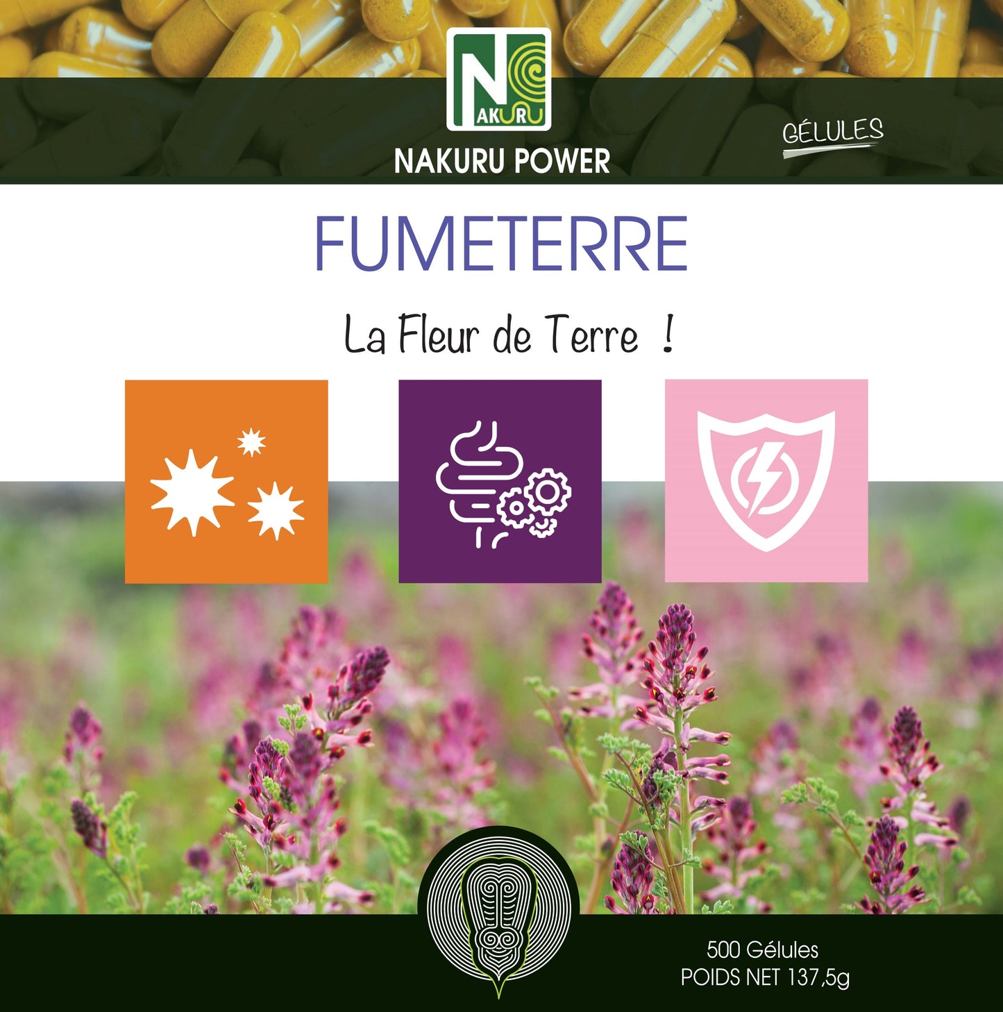 Fumeterre | 500 Gélules |Gamme Power | Fabriqué en France | "La Fleur de Terre !"