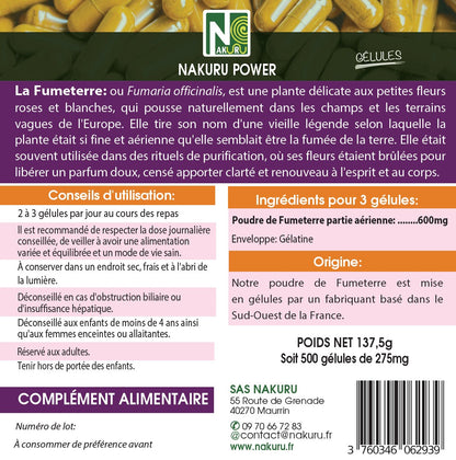 Fumeterre | 500 Gélules |Gamme Power | Fabriqué en France | "La Fleur de Terre !"