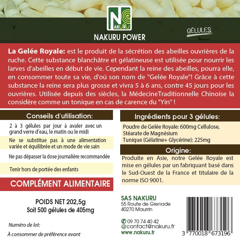 Gelée Royale | 500 Gélules |Gamme Power | Fabriqué en France | "Au Service de sa Majesté!"