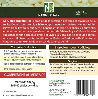 Gelée Royale | 500 Gélules |Gamme Power | Fabriqué en France | "Au Service de sa Majesté!"