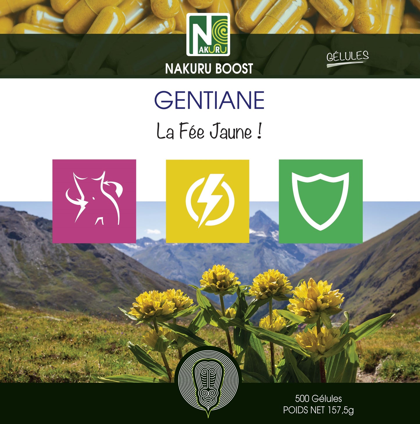Gentiane | 500 Gélules | Gamme Boost | Fabriqué en France | "La Fée Jaune !"