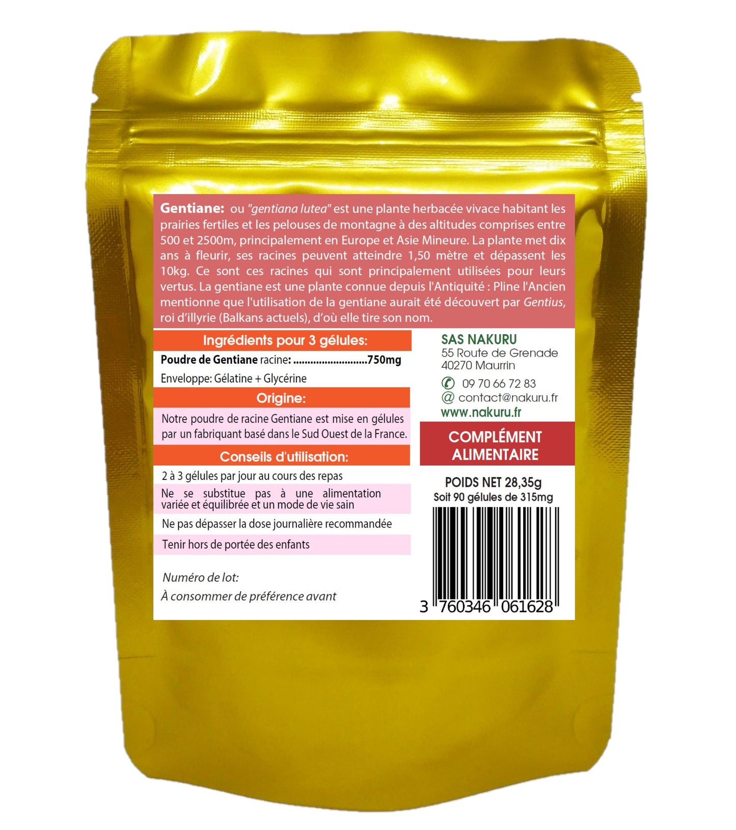 Gentiane | 90 Gélules | Gamme Boost | Fabriqué en France | "La Fée Jaune !"