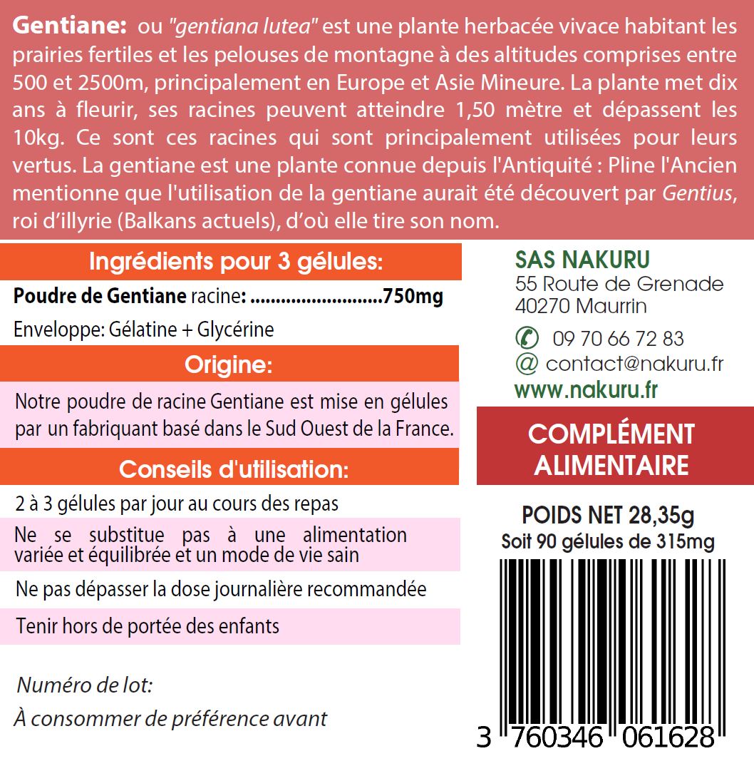 Gentiane | 90 Gélules | Gamme Boost | Fabriqué en France | "La Fée Jaune !"
