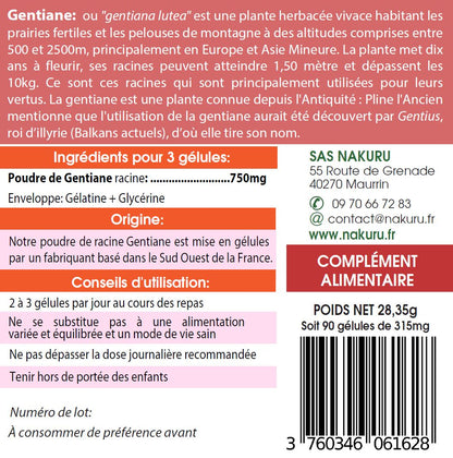 Gentiane | 90 Gélules | Gamme Boost | Fabriqué en France | "La Fée Jaune !"