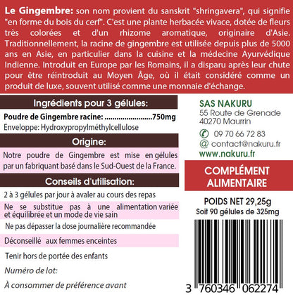 Gingembre | 90 Gélules Végétales | Gamme Power | Fabriqué en France | "Un Zeste de Zing!"
