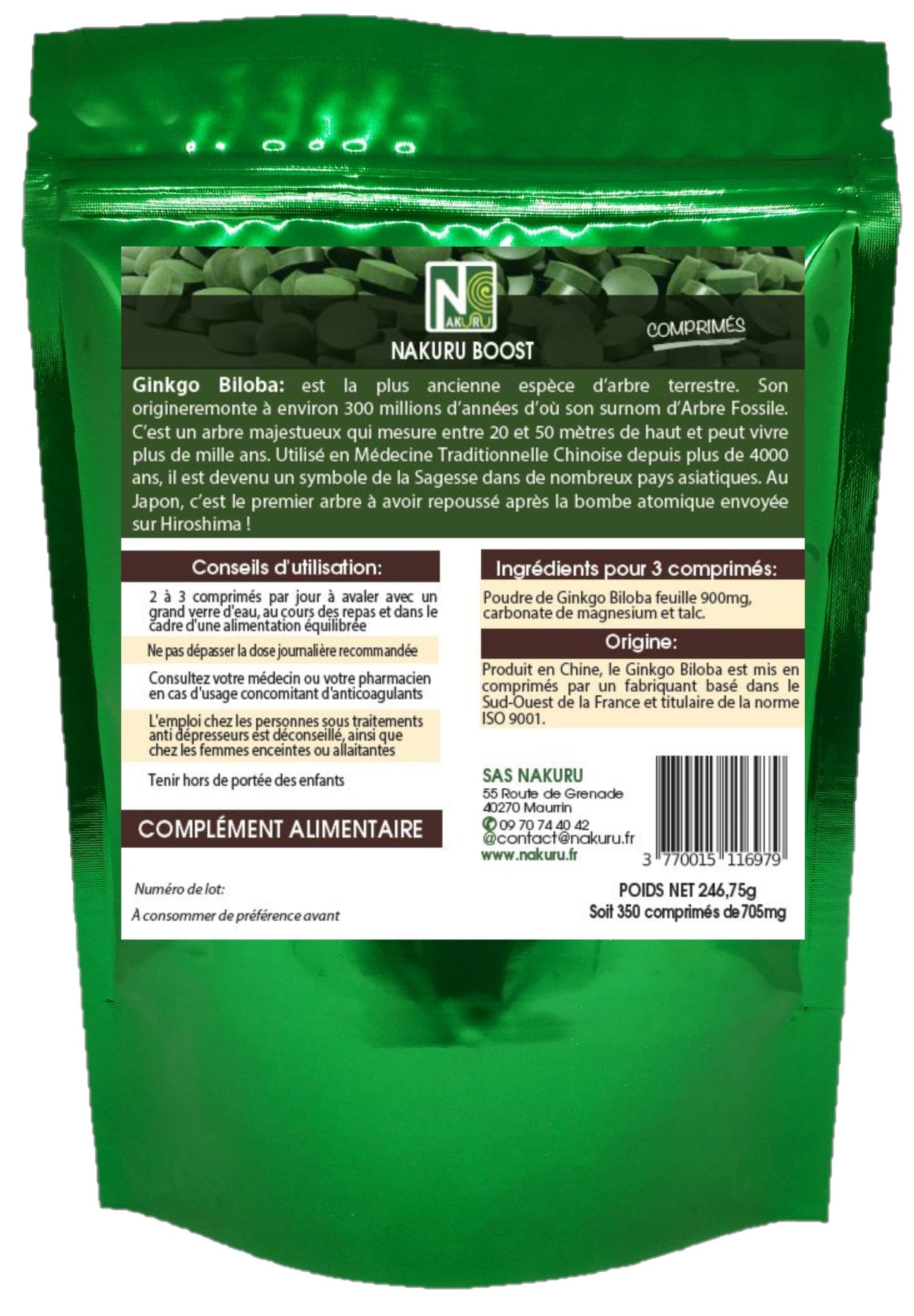 Ginkgo Biloba | 350 Comprimés | Gamme Boost | Fabriqué en France | "L'Arbre Fossile!"