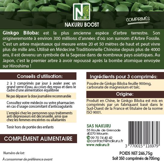 Ginkgo Biloba | 350 Comprimés | Gamme Boost | Fabriqué en France | "L'Arbre Fossile!"