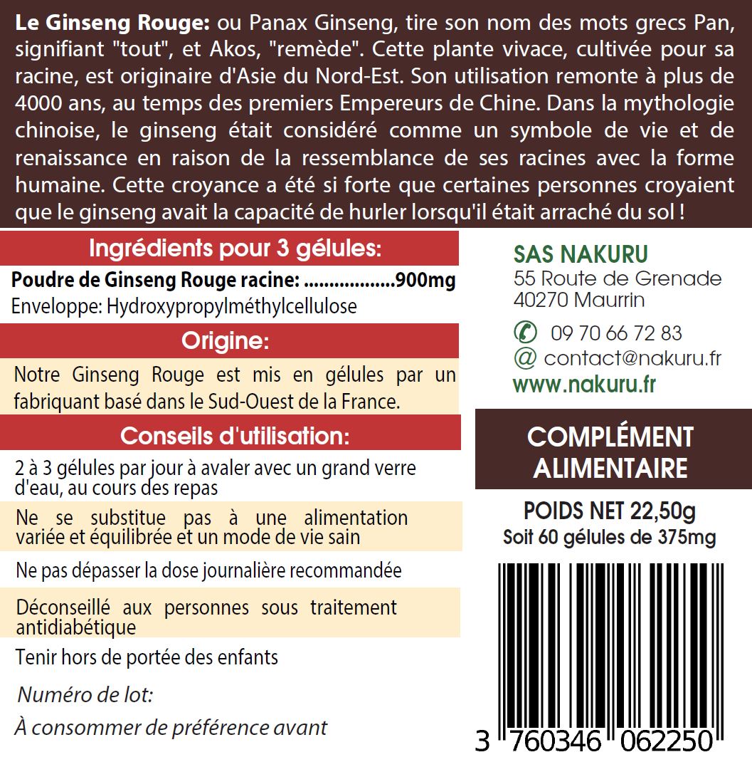 Ginseng Rouge | 60 Gélules Végétales | Gamme Power | Fabriqué en France | "Le Remède du Guerrier Éternel!"