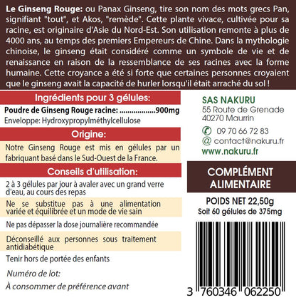Ginseng Rouge | 60 Gélules Végétales | Gamme Power | Fabriqué en France | "Le Remède du Guerrier Éternel!"