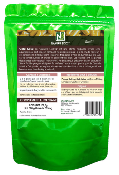 Gotu Kola | 500 Gélules | Gamme Boost | Fabriqué en France | "Centella Asiatica !"