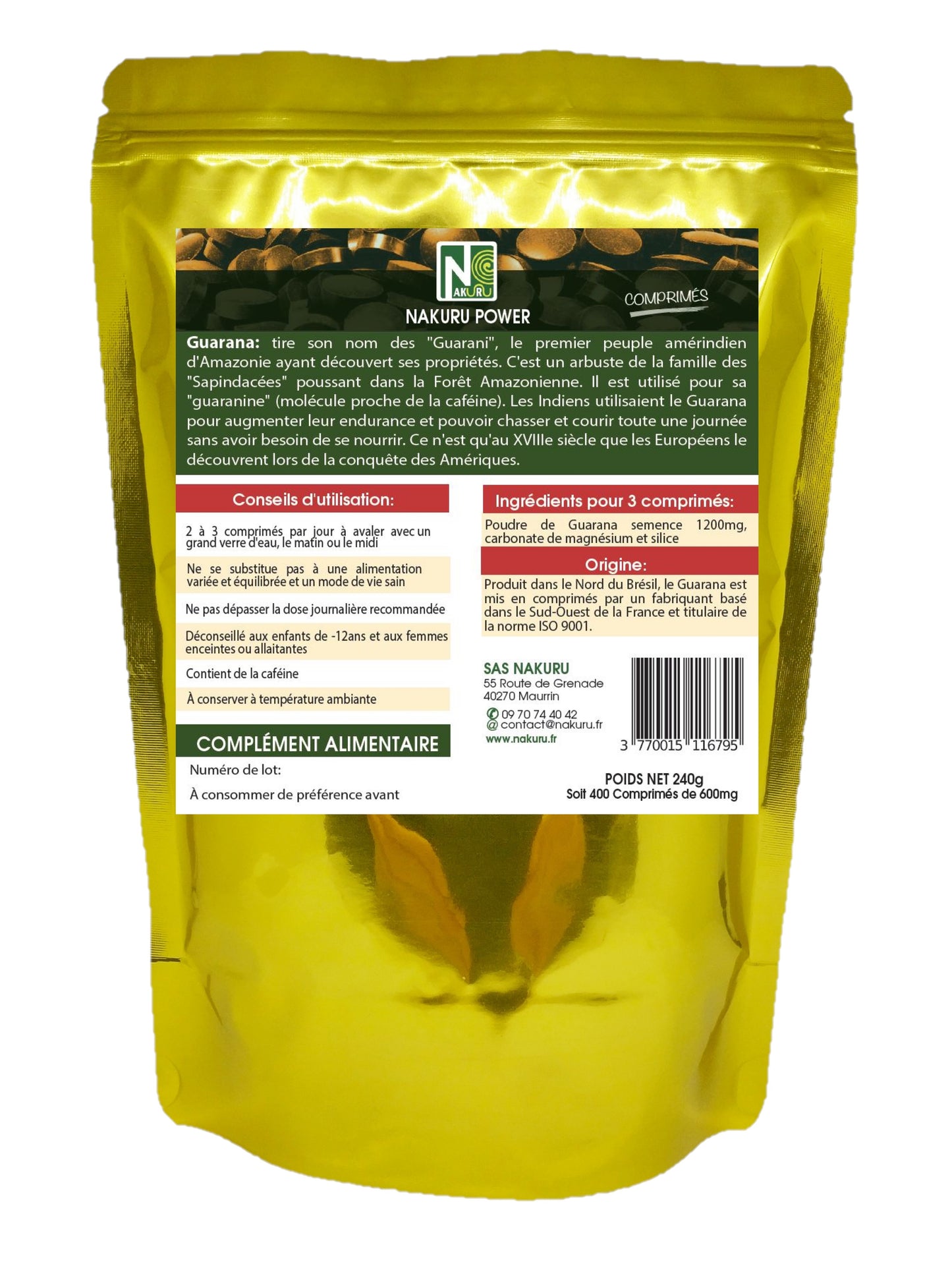 Guarana | 400 Comprimés | Gamme Power | Fabriqué en France | "L’œil de la Forêt!"
