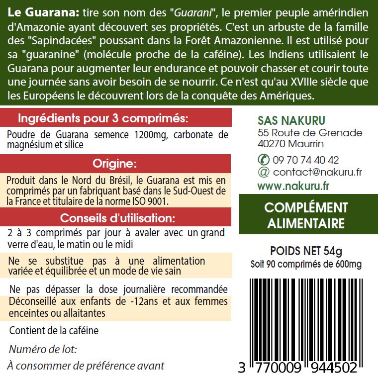 Guarana | 90 Comprimés | Gamme Power | Fabriqué en France | "L’œil de la Forêt!"