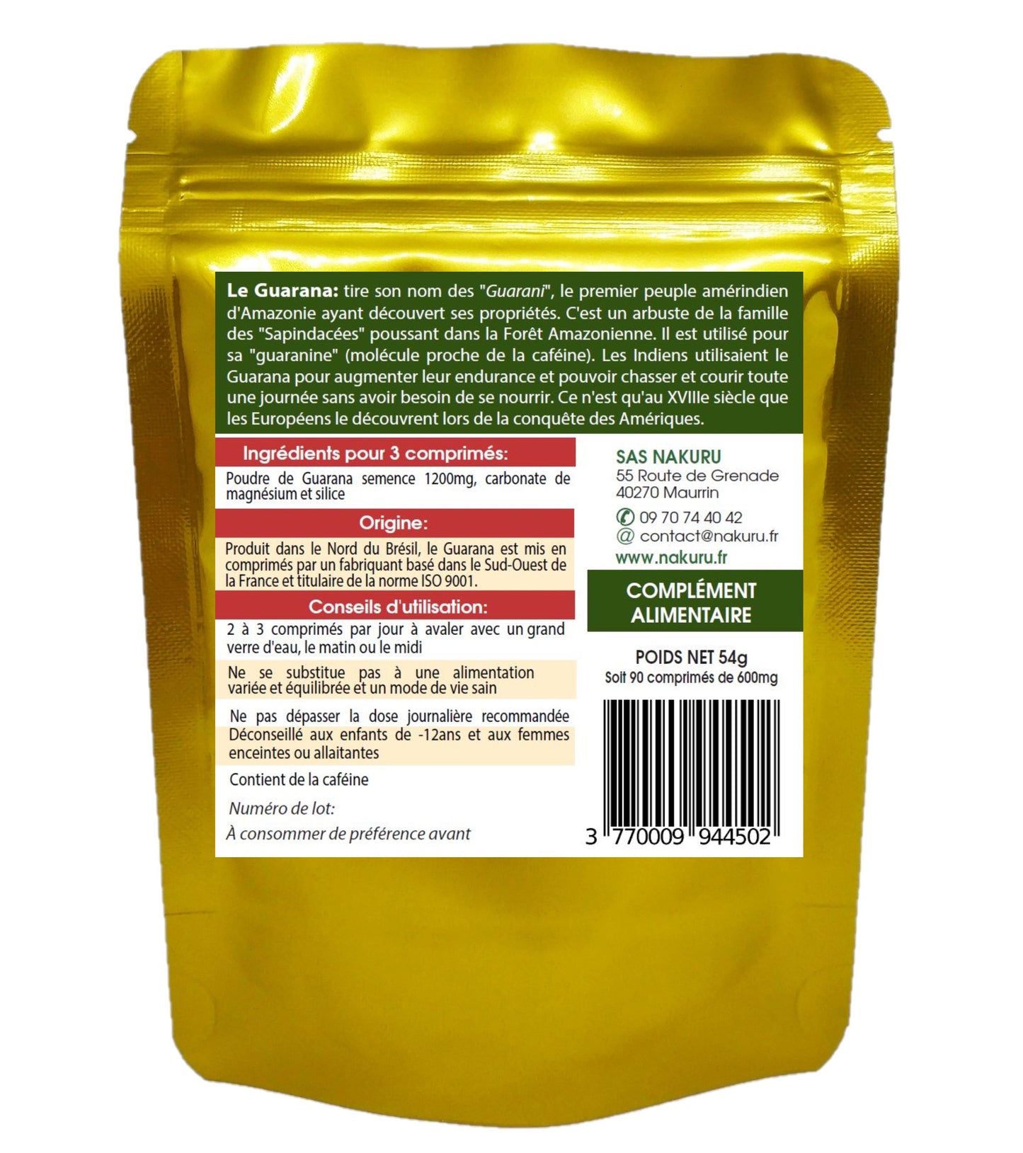 Guarana | 90 Comprimés | Gamme Power | Fabriqué en France | "L’œil de la Forêt!"