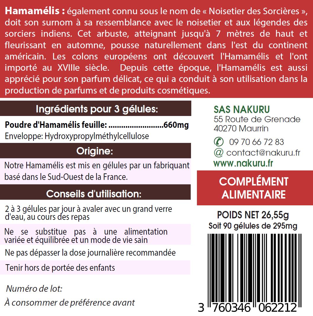 Hamamélis | 90 Gélules Végétales | Gamme Power | Fabriqué en France | "La Vitalité de la Fée Noisetier!"