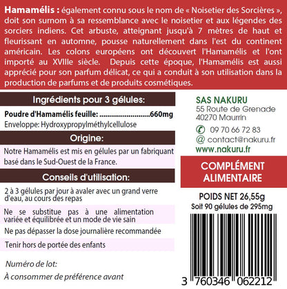Hamamélis | 90 Gélules Végétales | Gamme Power | Fabriqué en France | "La Vitalité de la Fée Noisetier!"