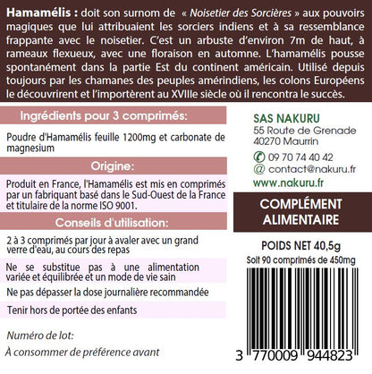 Hamamélis | 90 Comprimés |Gamme Power | Fabriqué en France | "Le Noisetier des Sorcières!"