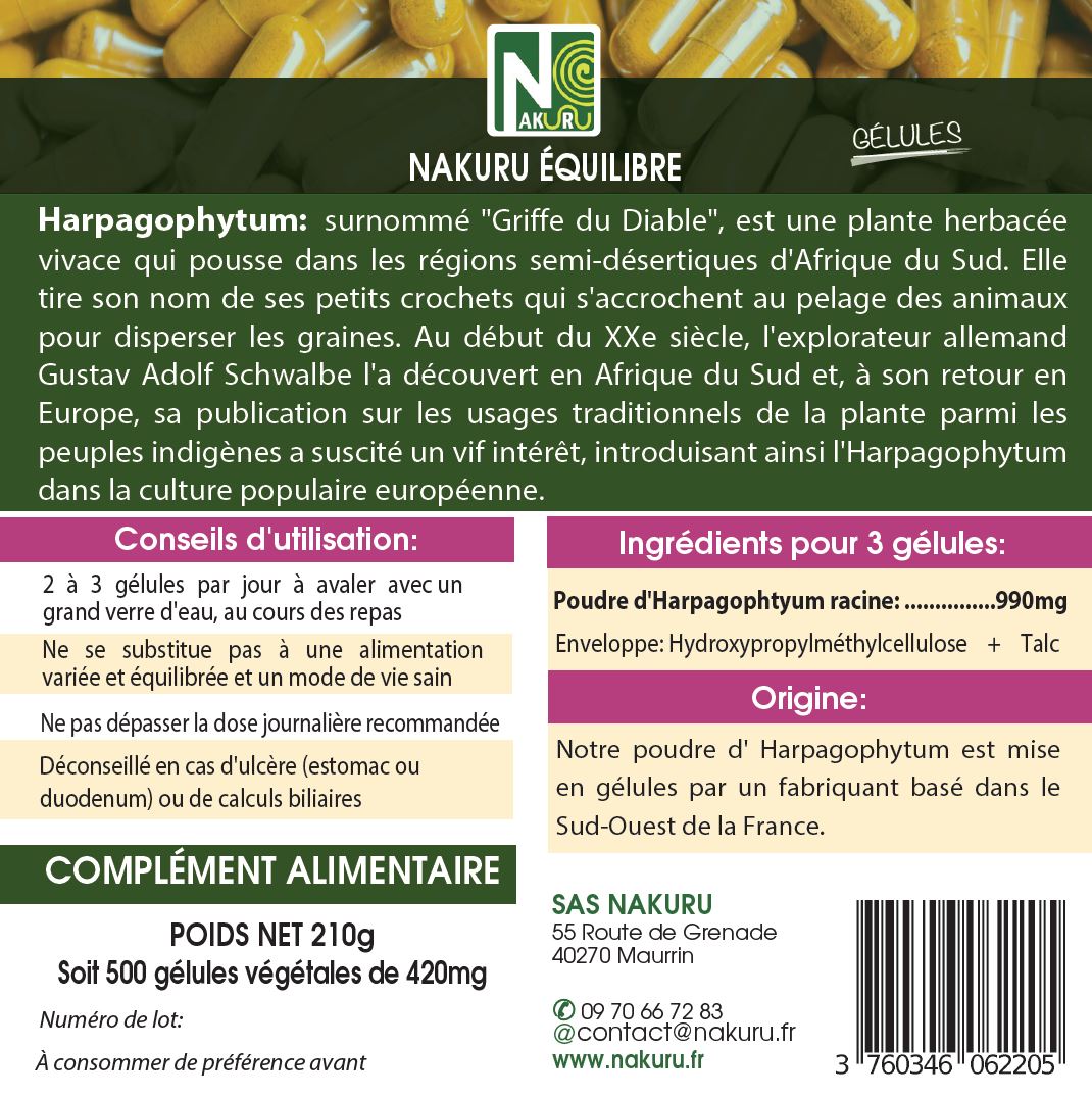Harpagophytum | 500 Gélules Végétales | Gamme Equilibre | Fabriqué en France | "La Sagesse de la Savane!