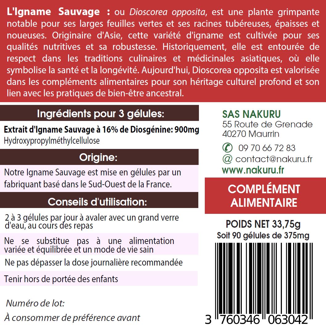 Igname Sauvage | 90 Gélules Végétales | Gamme Équilibre | Fabriqué en France | "Wild Yam !"