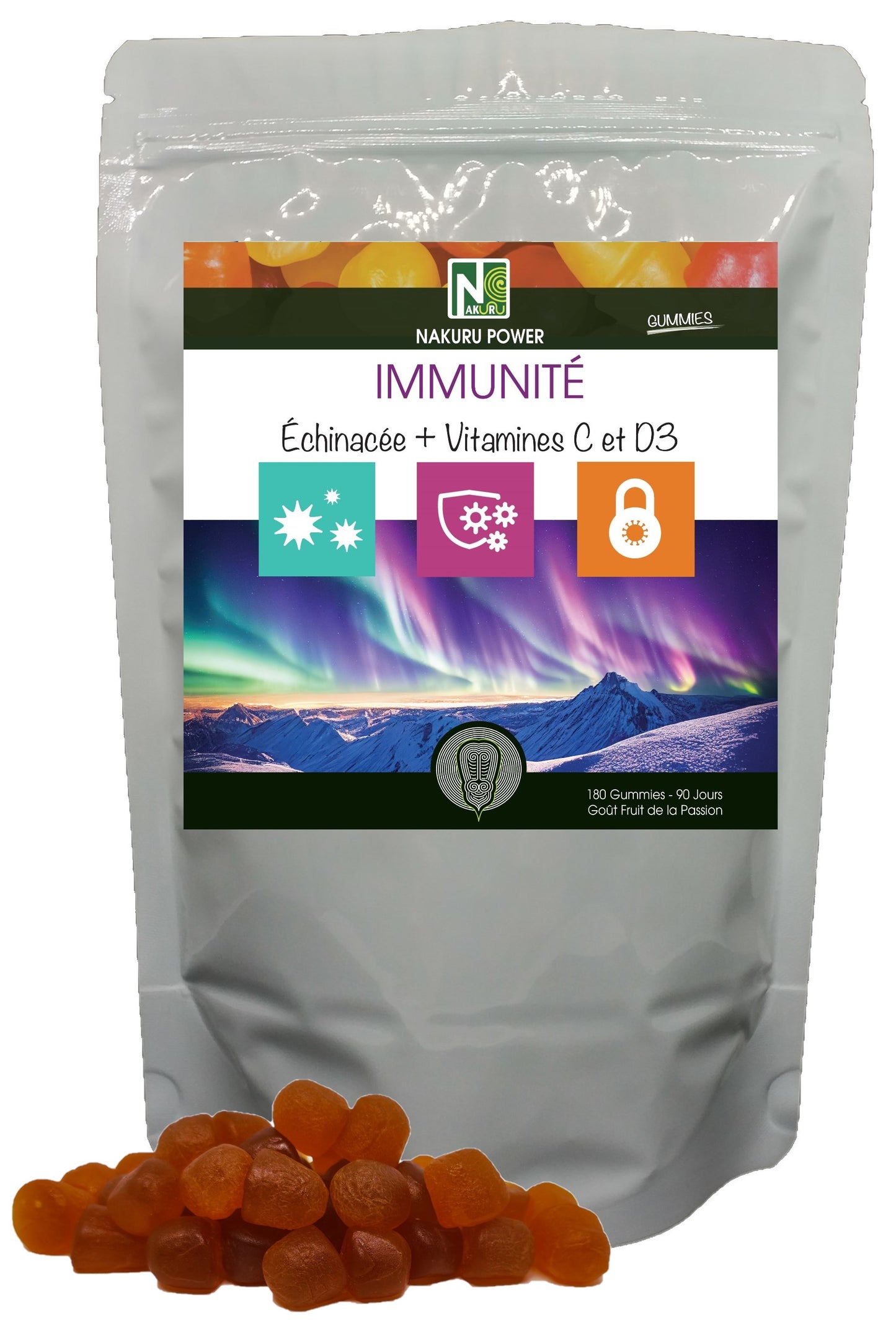 Immunité Gummies | 180 Gummies / 90 Jours | Gamme Power | Saveur: Fruit de la Passion |Fabriqué en France | "Échinacée + Vitamines C et D3 !"