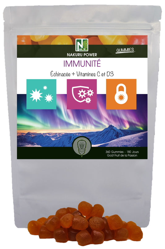 Immunité Gummies | 360 Gummies / 180 Jours | Gamme Power | Saveur: Fruit de la Passion |Fabriqué en France | "Échinacée + Vitamines C et D3 !"