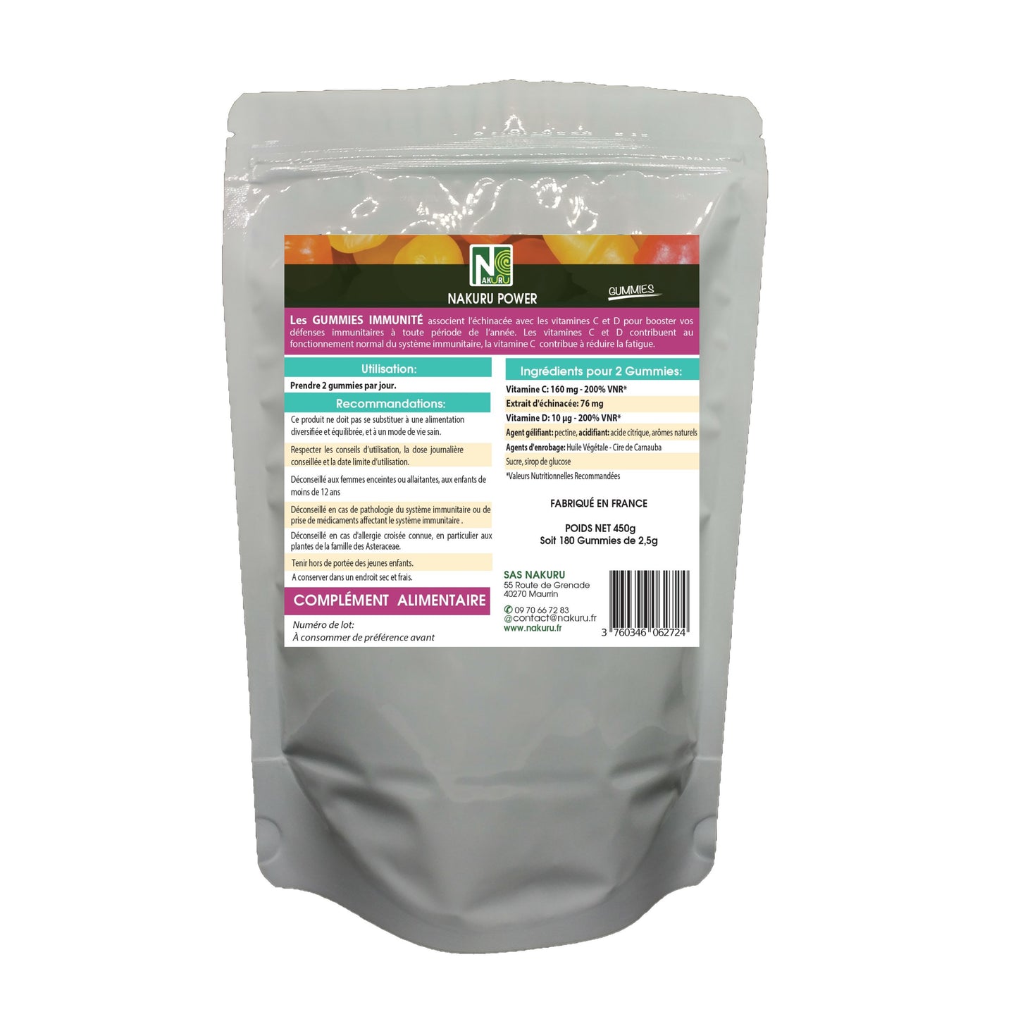Immunité Gummies | 180 Gummies / 90 Jours | Gamme Power | Saveur: Fruit de la Passion |Fabriqué en France | "Échinacée + Vitamines C et D3 !"