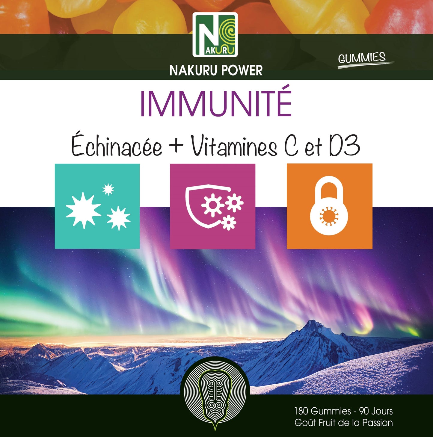 Immunité Gummies | 180 Gummies / 90 Jours | Gamme Power | Saveur: Fruit de la Passion |Fabriqué en France | "Échinacée + Vitamines C et D3 !"