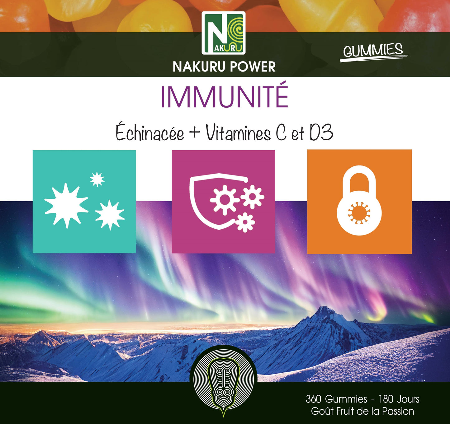 Immunité Gummies | 360 Gummies / 180 Jours | Gamme Power | Saveur: Fruit de la Passion |Fabriqué en France | "Échinacée + Vitamines C et D3 !"