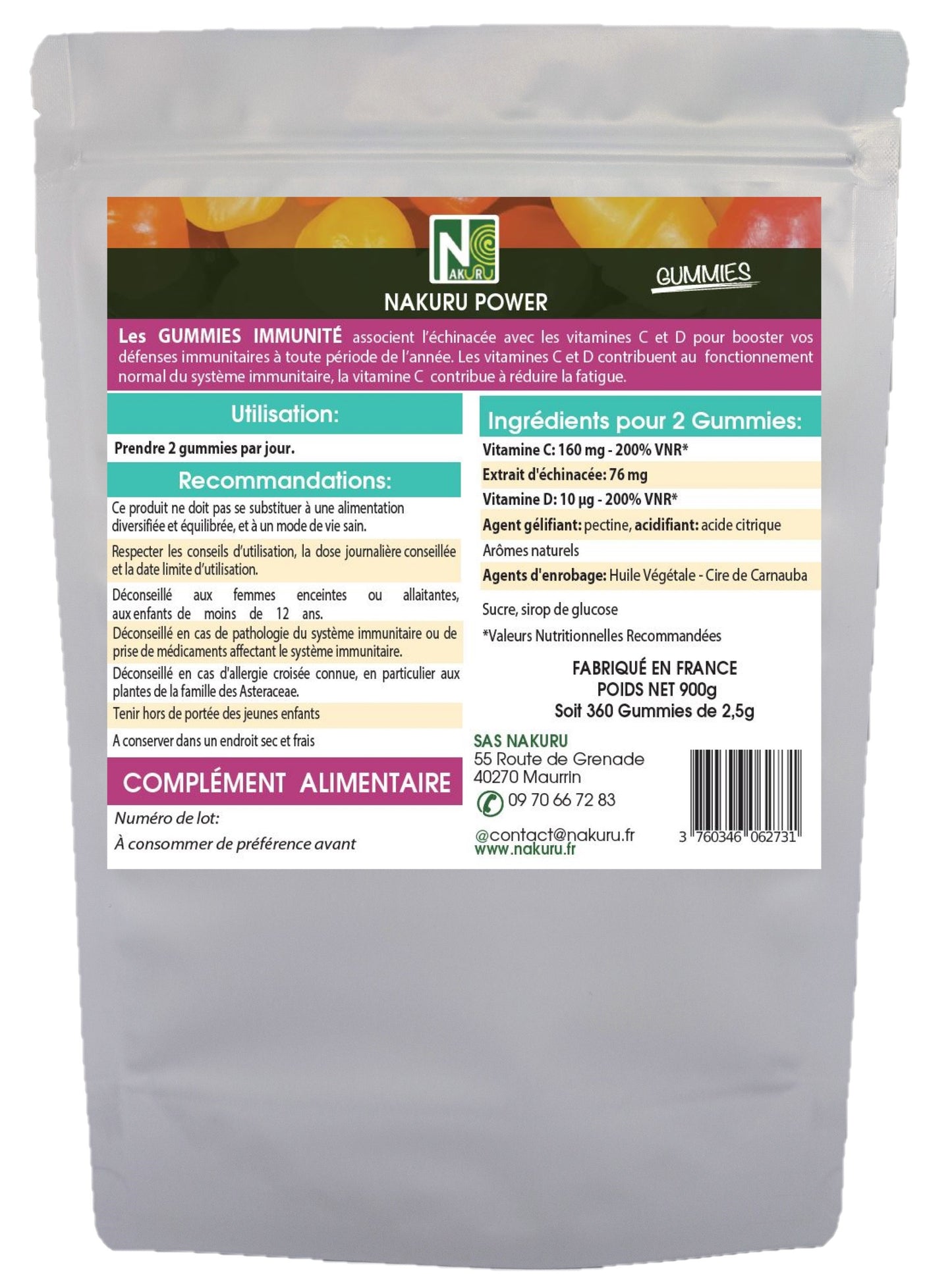 Immunité Gummies | 360 Gummies / 180 Jours | Gamme Power | Saveur: Fruit de la Passion |Fabriqué en France | "Échinacée + Vitamines C et D3 !"
