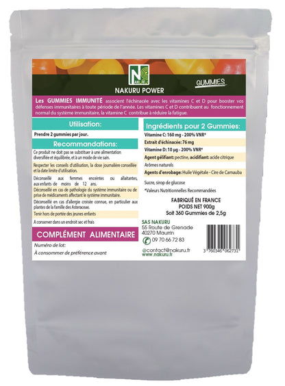 Immunité Gummies | 360 Gummies / 180 Jours | Gamme Power | Saveur: Fruit de la Passion |Fabriqué en France | "Échinacée + Vitamines C et D3 !"
