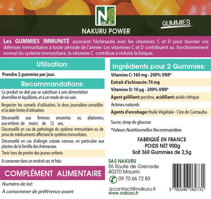 Immunité Gummies | 360 Gummies / 180 Jours | Gamme Power | Saveur: Fruit de la Passion |Fabriqué en France | "Échinacée + Vitamines C et D3 !"