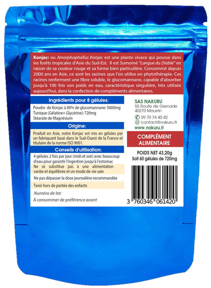 Konjac | 60 Gélules | Gamme Équilibre | Fabriqué en France | "La Langue du Diable !"