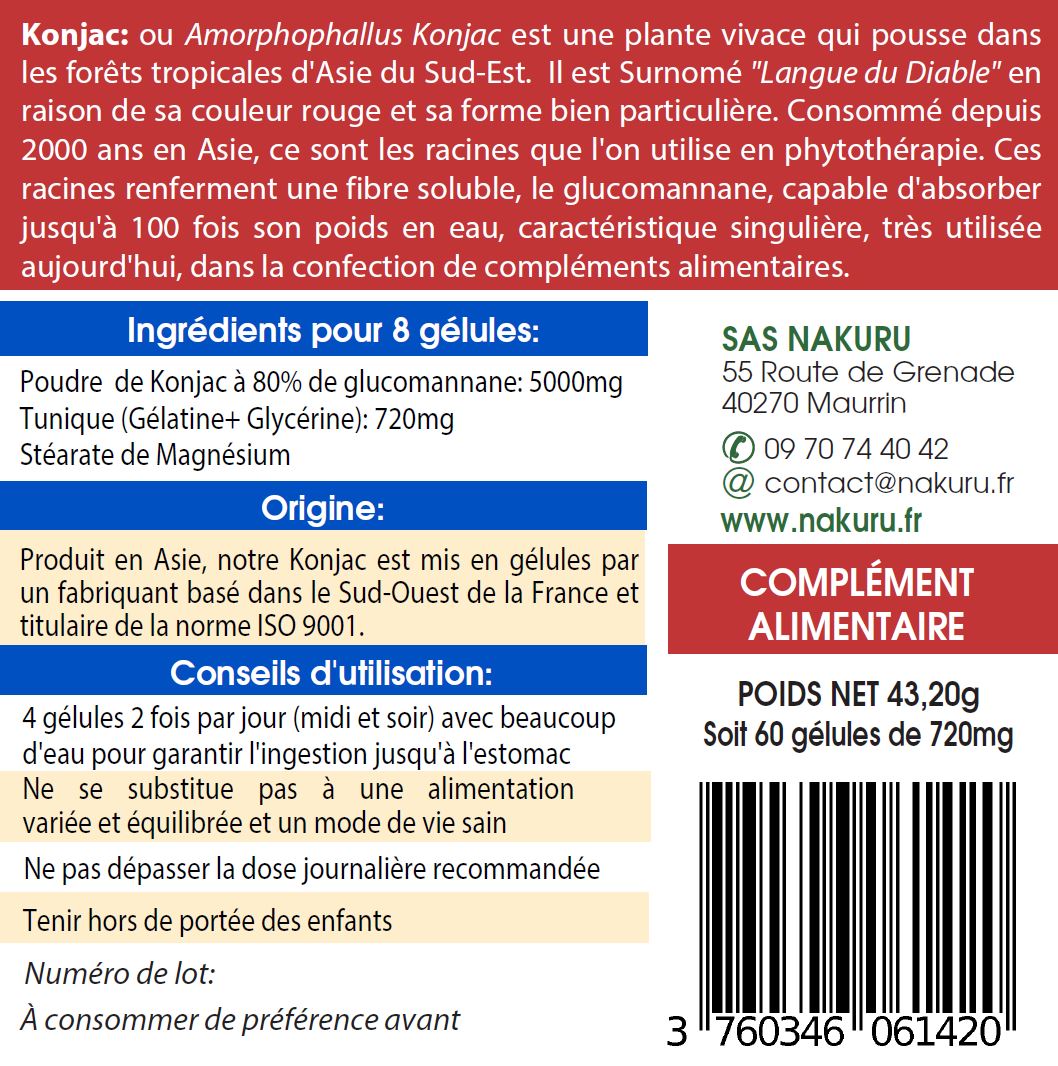 Konjac | 60 Gélules | Gamme Équilibre | Fabriqué en France | "La Langue du Diable !"