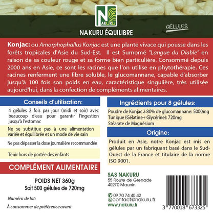 Konjac | 500 Gélules | Gamme Équilibre | Fabriqué en France | "La Langue du Diable !"