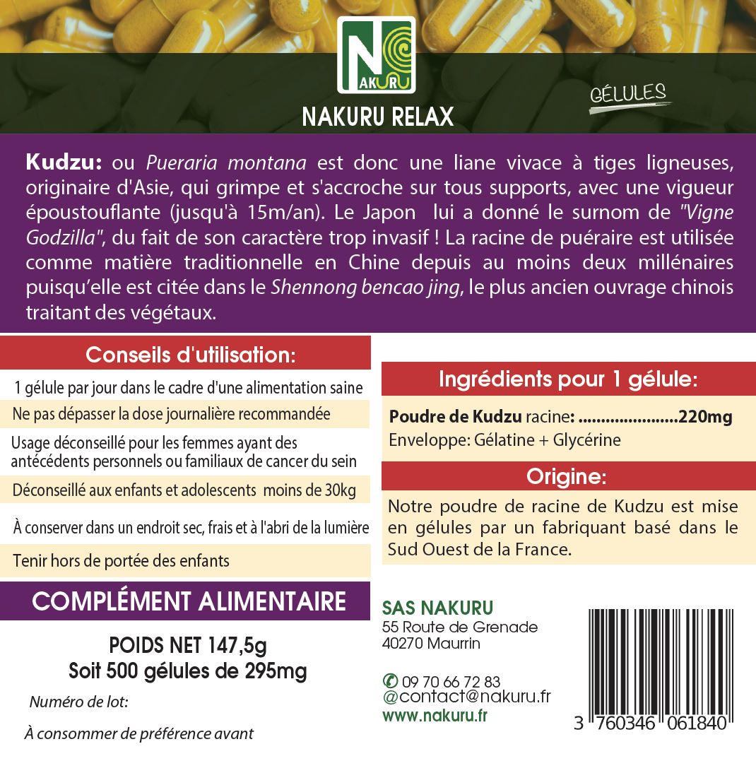 Kudzu | 500 Gélules | Gamme Relax | Fabriqué en France | "La Vigne Godzilla !"