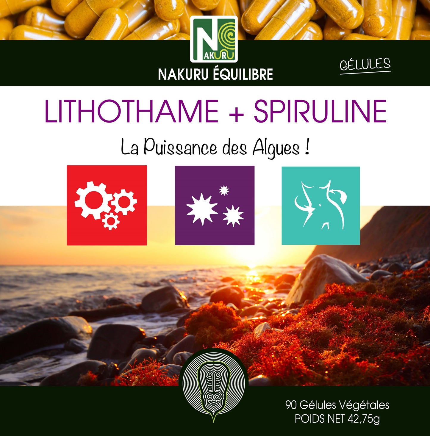 Lithothame + Spiruline | 90 Gélules Végétales | Gamme Équilibre | Fabriqué en France | "La Puissance des Algues !"