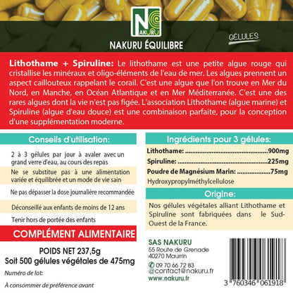 Lithothame + Spiruline | 500 Gélules Végétales | Gamme Équilibre | Fabriqué en France | "La Puissance des Algues !"