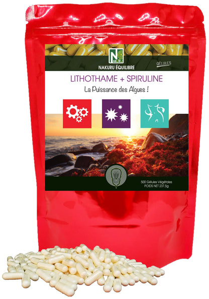 Lithothame + Spiruline | 500 Gélules Végétales | Gamme Équilibre | Fabriqué en France | "La Puissance des Algues !"