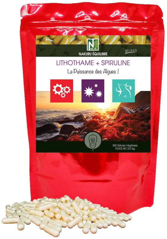 Lithothame + Spiruline | 500 Gélules Végétales | Gamme Équilibre | Fabriqué en France | "La Puissance des Algues !"