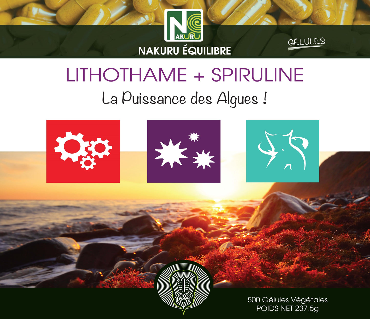 Lithothame + Spiruline | 500 Gélules Végétales | Gamme Équilibre | Fabriqué en France | "La Puissance des Algues !"