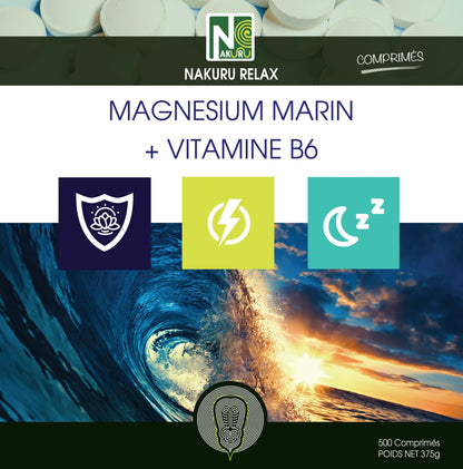 Magnésium Marin + Vitamine B6 | 500 Comprimés |  Gamme Relax | Fabriqué en France