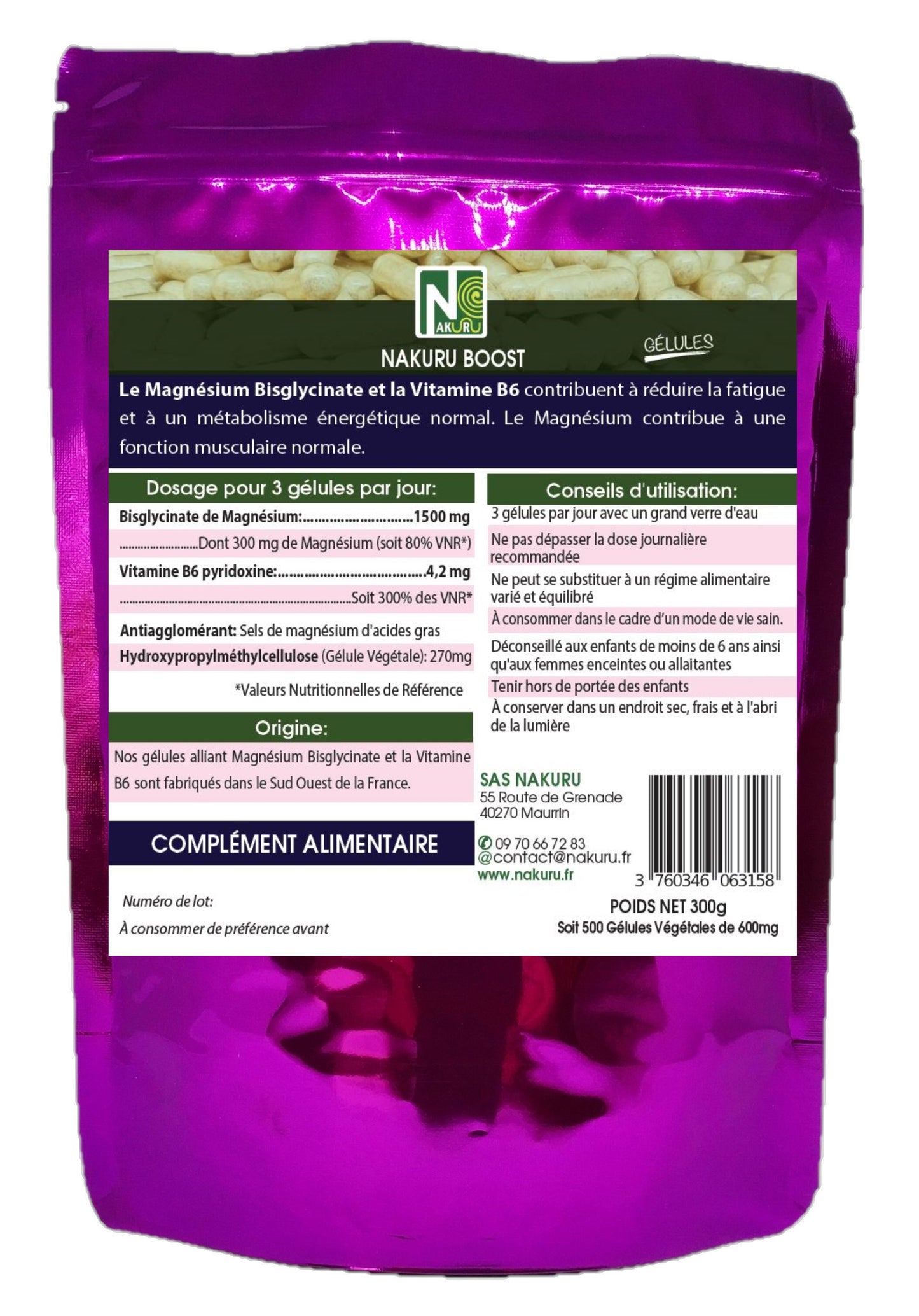 Magnésium Bisglycinate | 500 Gélules Végétales | Gamme Boost | Fabriqué en France | "Le Fossoyeur de Stress !"