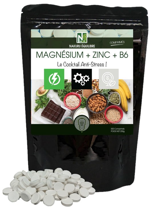 Magnésium + Zinc+ Vitamine B6 | 500 Comprimés | NAKURU Équilibre | Fabriqué en France | "Le Cocktail Anti-Stress !"