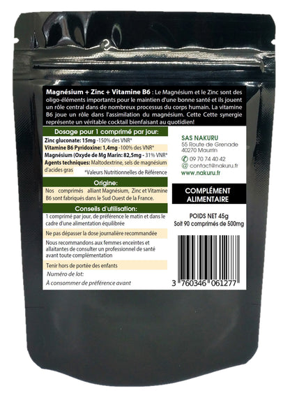 Magnésium + Zinc+ Vitamine B6 | 90 Comprimés | NAKURU Équilibre | Fabriqué en France | "Le Cocktail Anti-Stress !"