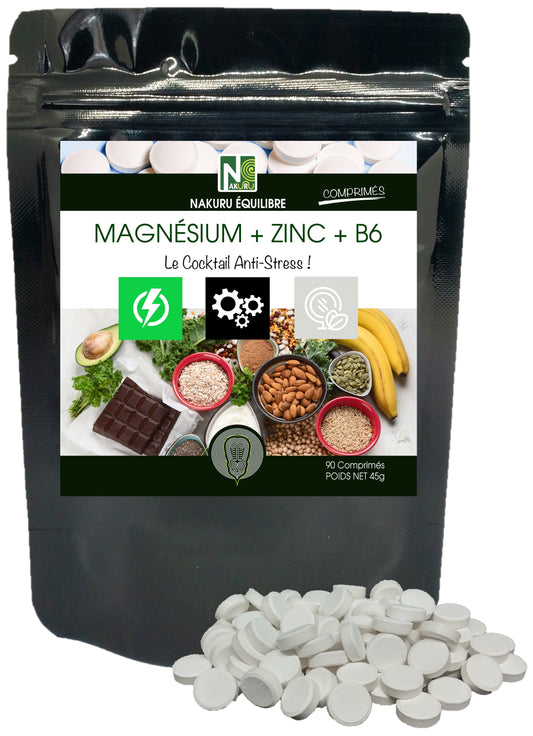 Magnésium + Zinc+ Vitamine B6 | 90 Comprimés | NAKURU Équilibre | Fabriqué en France | "Le Cocktail Anti-Stress !"