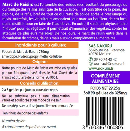 Marc de Raisin | 90 Gélules Végétales | Gamme Power | Fabriqué en France | "Le Trésor Insoupçonné !"