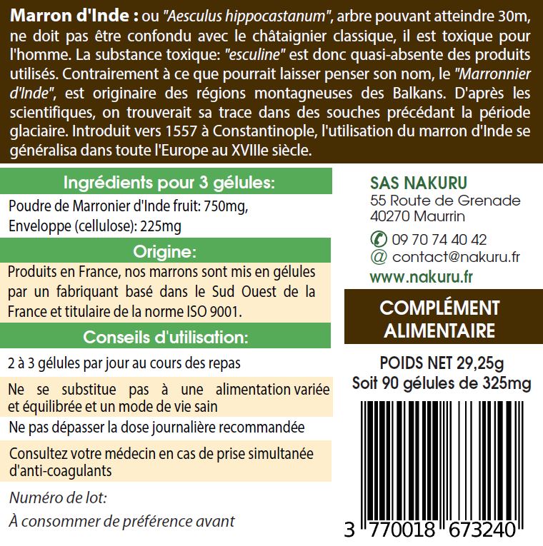 Marron d'Inde | 90 Gélules Végétales | Gamme Équilibre | Fabriqué en France | "La Solution Oubliée!"