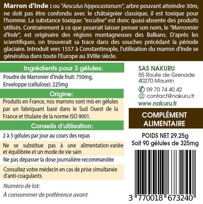 Marron d'Inde | 90 Gélules Végétales | Gamme Équilibre | Fabriqué en France | "La Solution Oubliée!"